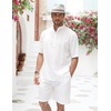 COOFANDY Men’s 2 Pieces Linen Set Henley Shirt Short Sleeve and Shorts | Short Sets, 2 Pieces Outfits, Button Closure, Lightweight, Breathable, Summer Beach Yoga Matching Sets(A-white)