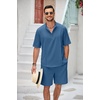 COOFANDY Men’s 2 Pieces Linen Set Henley Shirt Short Sleeve and Shorts | Short Sets, 2 Pieces Outfits, Button Closure, Lightweight, Breathable, Summer Beach Yoga Matching Sets(Denim Blue)