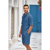 COOFANDY Men’s 2 Pieces Linen Set Henley Shirt Short Sleeve and Shorts | Short Sets, 2 Pieces Outfits, Button Closure, Lightweight, Breathable, Summer Beach Yoga Matching Sets(Denim Blue)