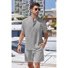 COOFANDY Men’s 2 Pieces Linen Set Henley Shirt Short Sleeve and Shorts | Short Sets, 2 Pieces Outfits, Button Closure, Lightweight, Breathable, Summer Beach Yoga Matching Sets(Light Grey)