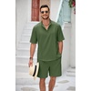 COOFANDY Men’s 2 Pieces Linen Set Henley Shirt Short Sleeve and Shorts | Short Sets, 2 Pieces Outfits, Button Closure, Lightweight, Breathable, Summer Beach Yoga Matching Sets(Army Green)