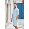 COOFANDY Men’s 2 Pieces Linen Set Henley Shirt Short Sleeve and Shorts | Short Sets, 2 Pieces Outfits, Button Closure, Lightweight, Breathable, Summer Beach Yoga Matching Sets(Light Blue)