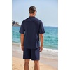 COOFANDY Men’s 2 Pieces Linen Set Henley Shirt Short Sleeve and Shorts | Short Sets, 2 Pieces Outfits, Button Closure, Lightweight, Breathable, Summer Beach Yoga Matching Sets(Navy Blue)