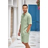 COOFANDY Men’s 2 Pieces Linen Set Henley Shirt Short Sleeve and Shorts | Short Sets, 2 Pieces Outfits, Button Closure, Lightweight, Breathable, Summer Beach Yoga Matching Sets(Light Green)