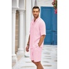 COOFANDY Men’s 2 Pieces Linen Set Henley Shirt Short Sleeve and Shorts | Short Sets, 2 Pieces Outfits, Button Closure, Lightweight, Breathable, Summer Beach Yoga Matching Sets(Pink)