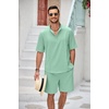 COOFANDY Men’s 2 Pieces Linen Set Henley Shirt Short Sleeve and Shorts | Short Sets, 2 Pieces Outfits, Button Closure, Lightweight, Breathable, Summer Beach Yoga Matching Sets(Mint Green)