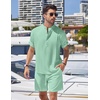 COOFANDY Men’s 2 Pieces Linen Set Henley Shirt Short Sleeve and Shorts | Short Sets, 2 Pieces Outfits, Button Closure, Lightweight, Breathable, Summer Beach Yoga Matching Sets(Mint Green)