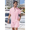 COOFANDY Men’s 2 Pieces Linen Set Henley Shirt Short Sleeve and Shorts | Short Sets, 2 Pieces Outfits, Button Closure, Lightweight, Breathable, Summer Beach Yoga Matching Sets(Pink)