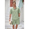 COOFANDY Men’s 2 Pieces Linen Set Henley Shirt Short Sleeve and Shorts | Short Sets, 2 Pieces Outfits, Button Closure, Lightweight, Breathable, Summer Beach Yoga Matching Sets(Light Green)