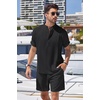 COOFANDY Men’s 2 Pieces Linen Set Henley Shirt Short Sleeve and Shorts | Short Sets, 2 Pieces Outfits, Button Closure, Lightweight, Breathable, Summer Beach Yoga Matching Sets(Black)
