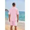 COOFANDY Men’s 2 Pieces Linen Set Henley Shirt Short Sleeve and Shorts | Short Sets, 2 Pieces Outfits, Button Closure, Lightweight, Breathable, Summer Beach Yoga Matching Sets(Pink)