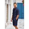COOFANDY Men’s 2 Pieces Linen Set Henley Shirt Short Sleeve and Shorts | Short Sets, 2 Pieces Outfits, Button Closure, Lightweight, Breathable, Summer Beach Yoga Matching Sets(Navy Blue)