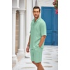 COOFANDY Men’s 2 Pieces Linen Set Henley Shirt Short Sleeve and Shorts | Short Sets, 2 Pieces Outfits, Button Closure, Lightweight, Breathable, Summer Beach Yoga Matching Sets(Mint Green)