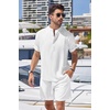 COOFANDY Men’s 2 Pieces Linen Set Henley Shirt Short Sleeve and Shorts | Short Sets, 2 Pieces Outfits, Button Closure, Lightweight, Breathable, Summer Beach Yoga Matching Sets(A-white)