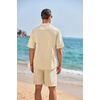 COOFANDY Men’s 2 Pieces Linen Set Henley Shirt Short Sleeve and Shorts | Short Sets, 2 Pieces Outfits, Button Closure, Lightweight, Breathable, Summer Beach Yoga Matching Sets(Light Khaki)