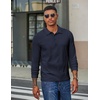 COOFANDY Men’s Corduroy Long Sleeve Polo Shirts Collared Pullover | Soft Textured Fabric, Quarter Button Placket, Lightweight, Regular Fit, Fall Fashion, Business Casual Work Wear(Navy Blue)