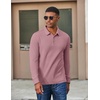 COOFANDY Men’s Corduroy Long Sleeve Polo Shirts Collared Pullover | Soft Textured Fabric, Quarter Button Placket, Lightweight, Regular Fit, Fall Fashion, Business Casual Work Wear(Dusty Pink)