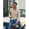 COOFANDY Men’s Corduroy Long Sleeve Polo Shirts Collared Pullover | Soft Textured Fabric, Quarter Button Placket, Lightweight, Regular Fit, Fall Fashion, Business Casual Work Wear(Cream)