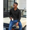 COOFANDY Men’s Corduroy Long Sleeve Polo Shirts Collared Pullover | Soft Textured Fabric, Quarter Button Placket, Lightweight, Regular Fit, Fall Fashion, Business Casual Work Wear(Black)