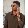 COOFANDY Men’s Corduroy Long Sleeve Polo Shirts Collared Pullover | Soft Textured Fabric, Quarter Button Placket, Lightweight, Regular Fit, Fall Fashion, Business Casual Work Wear(Brown)