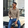 COOFANDY Men’s Corduroy Long Sleeve Polo Shirts Collared Pullover | Soft Textured Fabric, Quarter Button Placket, Lightweight, Regular Fit, Fall Fashion, Business Casual Work Wear(Khaki)