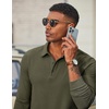 COOFANDY Men’s Corduroy Long Sleeve Polo Shirts Collared Pullover | Soft Textured Fabric, Quarter Button Placket, Lightweight, Regular Fit, Fall Fashion, Business Casual Work Wear(Army Green)