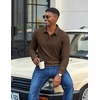 COOFANDY Men’s Corduroy Long Sleeve Polo Shirts Collared Pullover | Soft Textured Fabric, Quarter Button Placket, Lightweight, Regular Fit, Fall Fashion, Business Casual Work Wear(Brown)
