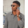 COOFANDY Men’s Corduroy Long Sleeve Polo Shirts Collared Pullover | Soft Textured Fabric, Quarter Button Placket, Lightweight, Regular Fit, Fall Fashion, Business Casual Work Wear(Light Grey)
