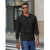 COOFANDY Men’s Corduroy Long Sleeve Polo Shirts Collared Pullover | Soft Textured Fabric, Quarter Button Placket, Lightweight, Regular Fit, Fall Fashion, Business Casual Work Wear(Black)