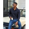 COOFANDY Men’s Corduroy Long Sleeve Polo Shirts Collared Pullover | Soft Textured Fabric, Quarter Button Placket, Lightweight, Regular Fit, Fall Fashion, Business Casual Work Wear(Navy Blue)