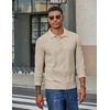COOFANDY Men’s Corduroy Long Sleeve Polo Shirts Collared Pullover | Soft Textured Fabric, Quarter Button Placket, Lightweight, Regular Fit, Fall Fashion, Business Casual Work Wear(Cream)