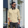 COOFANDY Mens Long Sleeve Muscle T Shirts Slim Fit Casual Crew Neck Ribbed Tee Shirts(Beige)