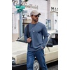 COOFANDY Men’s Long Sleeve Shirts Crew Neck Cotton T-Shirt Casual Shirts | Cotton Fabric, Comfortable and Breathable for Daily Wear, Ribbed Crew Neck, reinforced with Double-Needle Topstitching(Grey Blue)