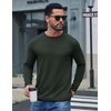 COOFANDY Mens Long Sleeve Tee Shirts Cotton Waffle Crewneck Pullover Tshirts with Contrast Trim(Army Green + Black Trims)