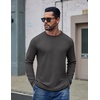 COOFANDY Mens Long Sleeve Tee Shirts Cotton Waffle Crewneck Pullover Tshirts with Contrast Trim(Dark Grey + Black Trim)