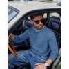 COOFANDY Mens Long Sleeve Tee Shirts Cotton Waffle Crewneck Pullover Tshirts with Contrast Trim(Grey Blue + White Trim)