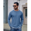 COOFANDY Mens Long Sleeve Tee Shirts Cotton Waffle Crewneck Pullover Tshirts with Contrast Trim(Grey Blue + White Trim)