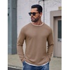 COOFANDY Mens Long Sleeve Tee Shirts Cotton Waffle Crewneck Pullover Tshirts with Contrast Trim(Khaki + White Trim)