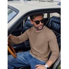 COOFANDY Mens Long Sleeve Tee Shirts Cotton Waffle Crewneck Pullover Tshirts with Contrast Trim(Khaki + White Trim)