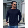COOFANDY Mens Long Sleeve Tee Shirts Cotton Waffle Crewneck Pullover Tshirts with Contrast Trim(Navy + Black Trim)