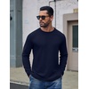 COOFANDY Mens Long Sleeve Tee Shirts Cotton Waffle Crewneck Pullover Tshirts with Contrast Trim(Navy + Black Trim)