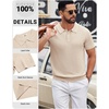 COOFANDY Mens Polo Shirts Textured Knit Short Sleeve Stretch Casual Shirts | Ice-Cool Fabric, Comfortable and Breathable, Three Button placket, unique knit Texture(Light Khaki)