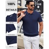 COOFANDY Mens Polo Shirts Textured Knit Short Sleeve Stretch Casual Shirts | Ice-Cool Fabric, Comfortable and Breathable, Three Button placket, unique knit Texture(Navy Blue)
