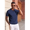 COOFANDY Mens Polo Shirts Textured Knit Short Sleeve Stretch Casual Shirts | Ice-Cool Fabric, Comfortable and Breathable, Three Button placket, unique knit Texture(Navy Blue)
