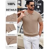 COOFANDY Mens Polo Shirts Textured Knit Short Sleeve Stretch Casual Shirts | Ice-Cool Fabric, Comfortable and Breathable, Three Button placket, unique knit Texture(Khaki)