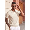 COOFANDY Mens Polo Shirts Textured Knit Short Sleeve Stretch Casual Shirts | Ice-Cool Fabric, Comfortable and Breathable, Three Button placket, unique knit Texture(Light Khaki)
