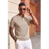 COOFANDY Mens Polo Shirts Textured Knit Short Sleeve Stretch Casual Shirts | Ice-Cool Fabric, Comfortable and Breathable, Three Button placket, unique knit Texture(Khaki)