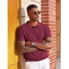 COOFANDY Mens Polo Shirts Textured Knit Short Sleeve Stretch Casual Shirts | Ice-Cool Fabric, Comfortable and Breathable, Three Button placket, unique knit Texture(Wine Red)