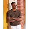COOFANDY Mens Polo Shirts Textured Knit Short Sleeve Stretch Casual Shirts | Ice-Cool Fabric, Comfortable and Breathable, Three Button placket, unique knit Texture(Brown)