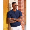 COOFANDY Mens Polo Shirts Textured Knit Short Sleeve Stretch Casual Shirts | Ice-Cool Fabric, Comfortable and Breathable, Three Button placket, unique knit Texture(Navy Blue)